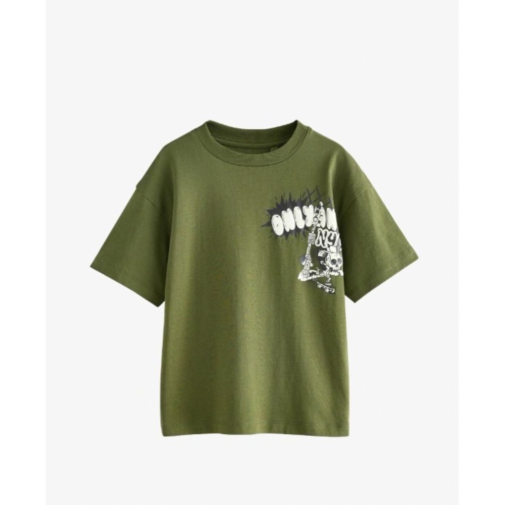 NEXT Kids Size 12 Green Streetwear Hipster NYC Graphic Skater Street Art Tee